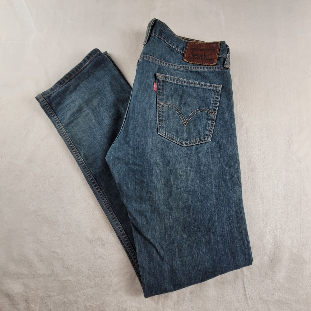 Y2K Vintage Levis 514 Slim Straight Jeans Mens 34x36 Blue Denim Medium Wash